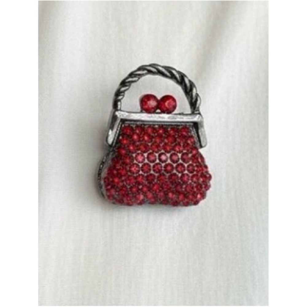 Elegant Red Crystal Purse Brooch Pin Retro Cutesy